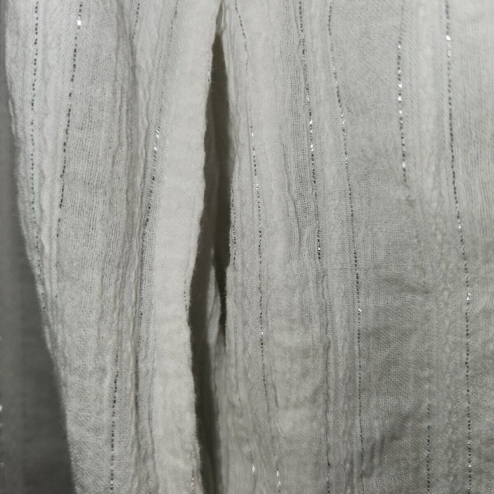 Trina Turk White Metallic Stripe Peasant Cotton Top Dolman Sleeve Pockets Size P - Picture 3 of 6